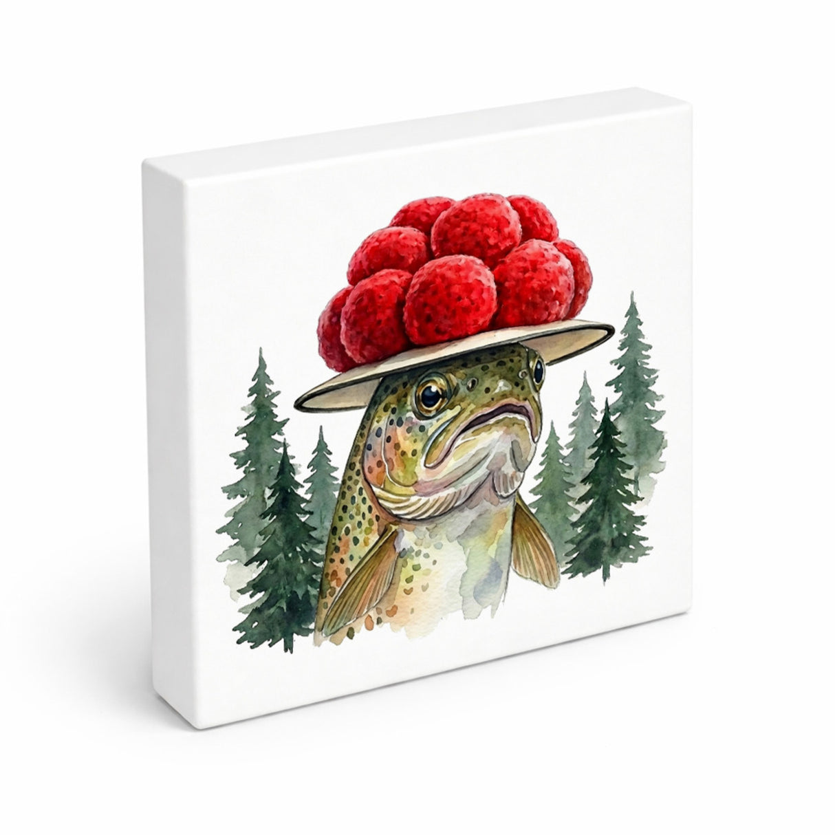 Schwarzwald Bollenhut - Gewässer Tier Forelle Holzbild in 10x10 cm zum Stellen oder Aufhängen