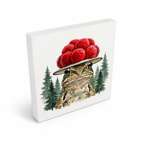 Schwarzwald Bollenhut - Gewässer Tier Grasfrosch Holzbild in 10x10 cm zum Stellen oder Aufhängen