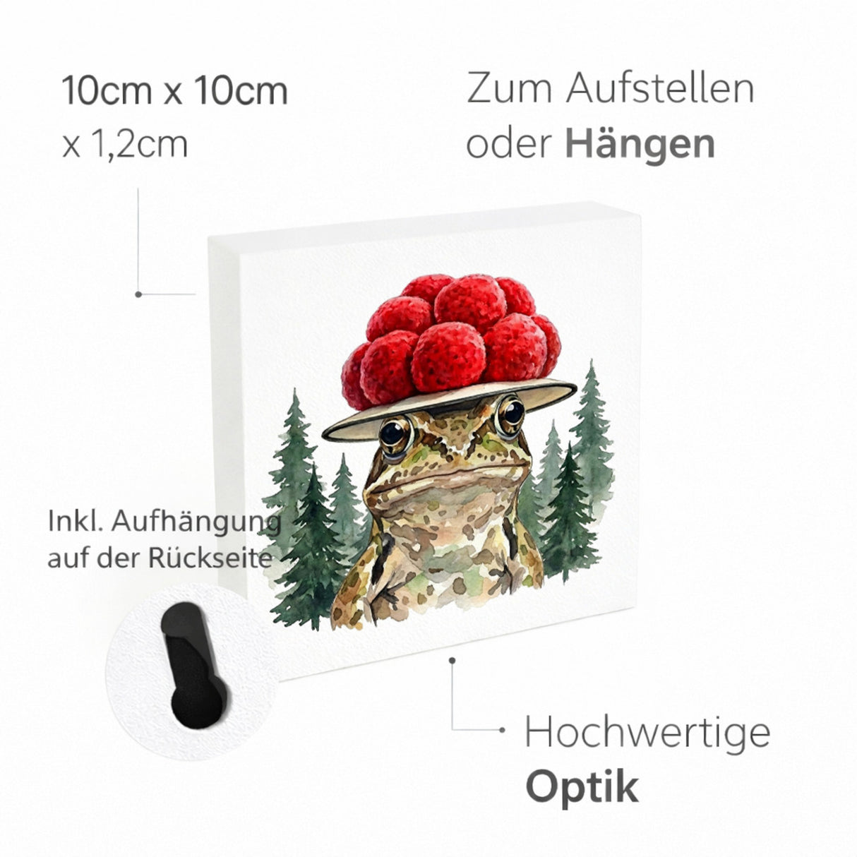 Schwarzwald Bollenhut - Gewässer Tier Grasfrosch Holzbild in 10x10 cm zum Stellen oder Aufhängen
