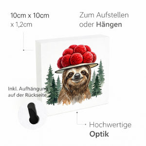 Schwarzwald Bollenhut - Trend Tier Faultier Holzbild in 10x10 cm zum Stellen oder Aufhängen
