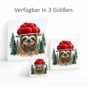 Schwarzwald Bollenhut - Trend Tier Faultier Holzbild in 10x10 cm zum Stellen oder Aufhängen