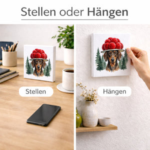 Schwarzwald Bollenhut - Trend Tier Dackel Holzbild in 10x10 cm zum Stellen oder Aufhängen
