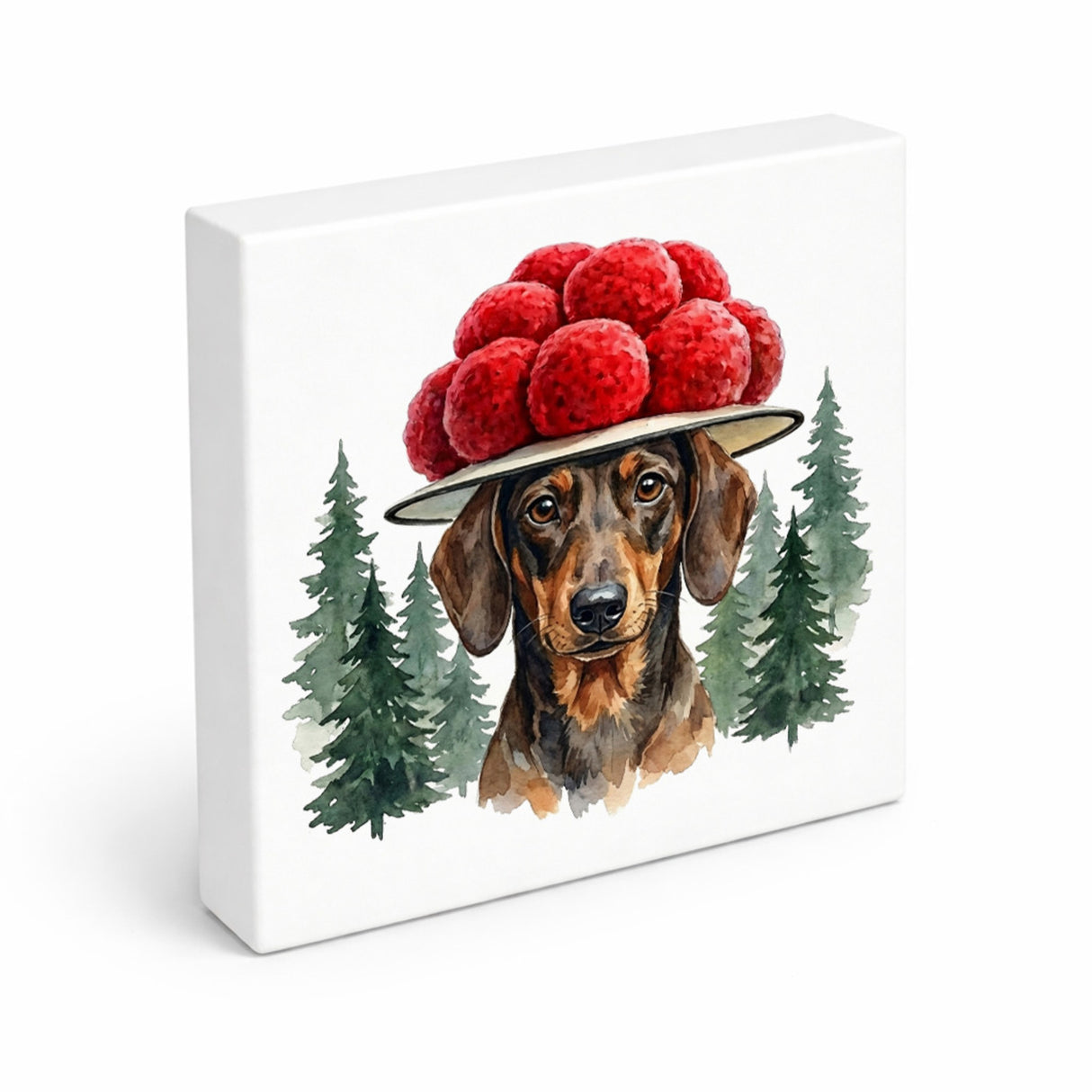 Schwarzwald Bollenhut - Trend Tier Dackel Holzbild in 10x10 cm zum Stellen oder Aufhängen