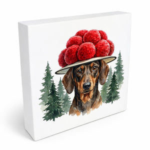 Schwarzwald Bollenhut - Trend Tier Dackel Holzbild in 10x10 cm zum Stellen oder Aufhängen