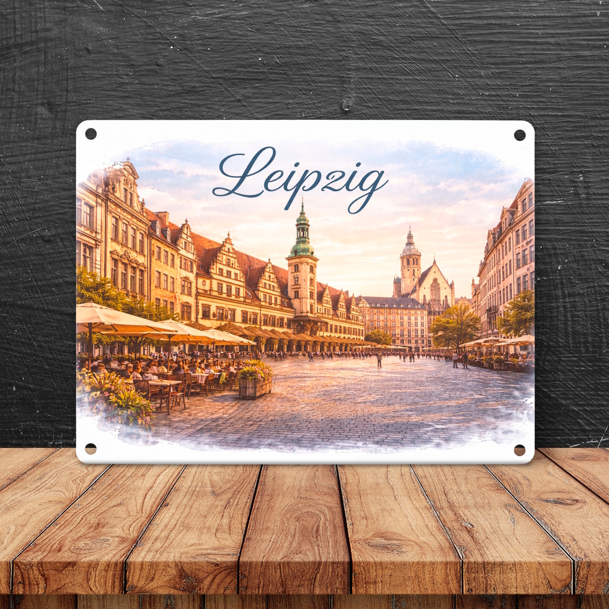 Leipzig Skyline Altes Rathaus Metallschild in 15x20 cm