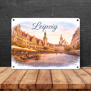 Leipzig Skyline Altes Rathaus Metallschild in 15x20 cm
