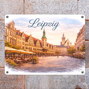 Leipzig Skyline Altes Rathaus Metallschild in 15x20 cm