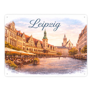 Leipzig Skyline Altes Rathaus Metallschild in 15x20 cm