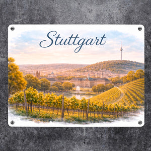 Stuttgart Skyline Weinberge Fernsehturm Metallschild in 15x20 cm