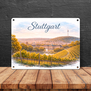 Stuttgart Skyline Weinberge Fernsehturm Metallschild in 15x20 cm