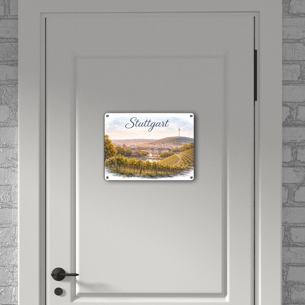 Stuttgart Skyline Weinberge Fernsehturm Metallschild in 15x20 cm