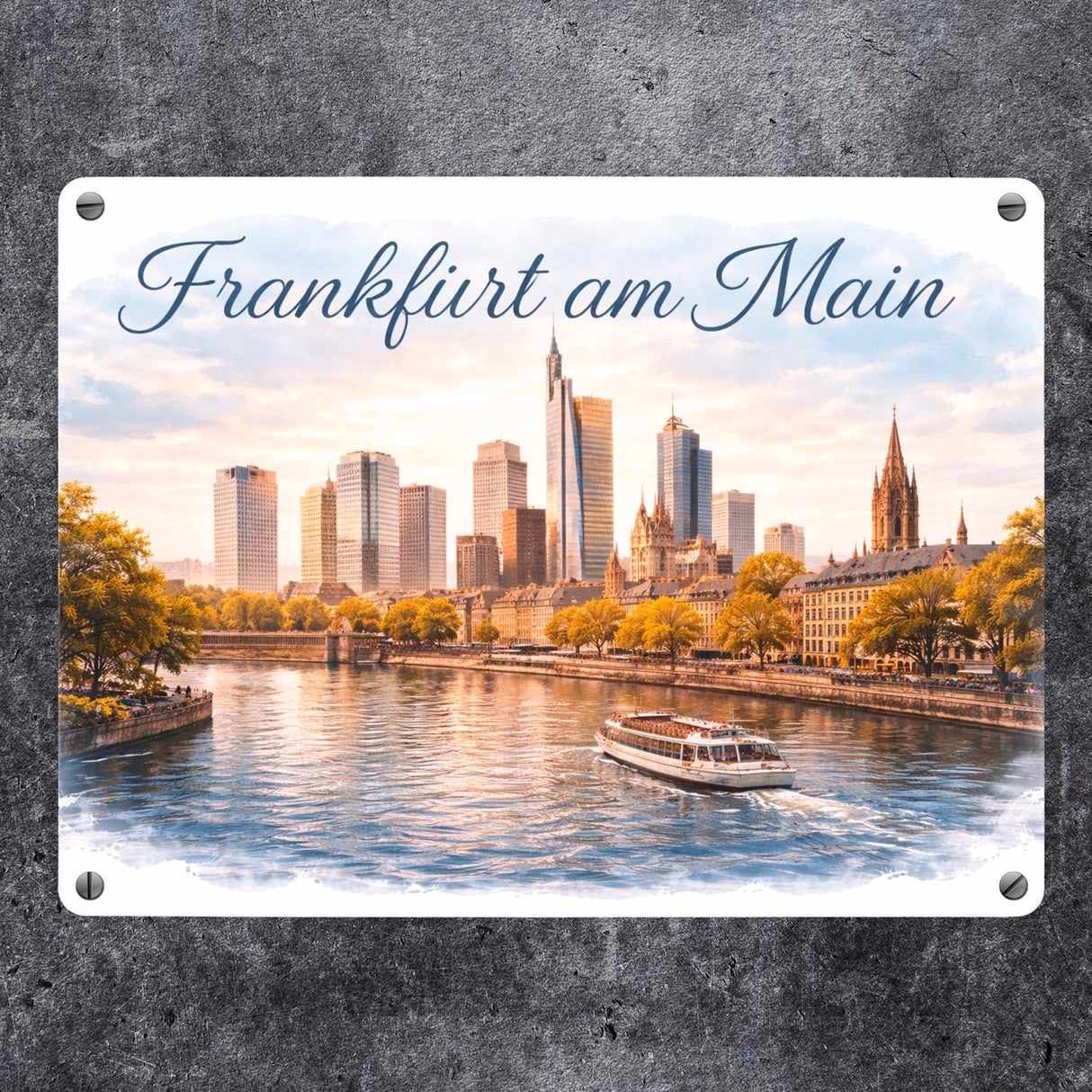 Frankfurt am Main Skyline Wolkenkratzern und historische Altstadt Metallschild in 15x20 cm