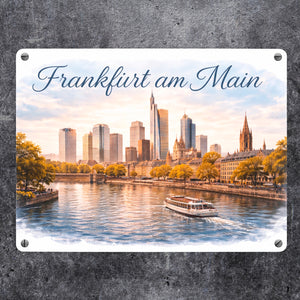 Frankfurt am Main Skyline Wolkenkratzern und historische Altstadt Metallschild in 15x20 cm