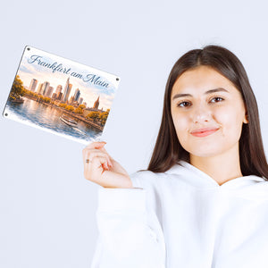 Frankfurt am Main Skyline Wolkenkratzern und historische Altstadt Metallschild in 15x20 cm