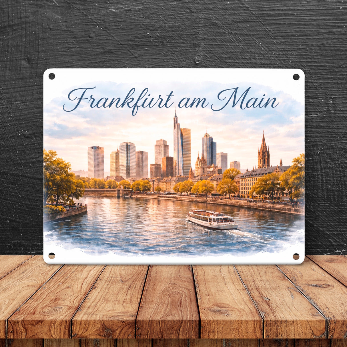 Frankfurt am Main Skyline Wolkenkratzern und historische Altstadt Metallschild in 15x20 cm