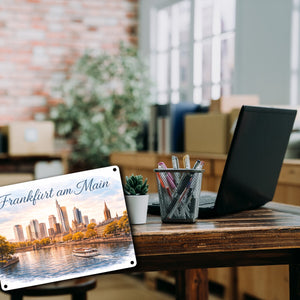 Frankfurt am Main Skyline Wolkenkratzern und historische Altstadt Metallschild in 15x20 cm