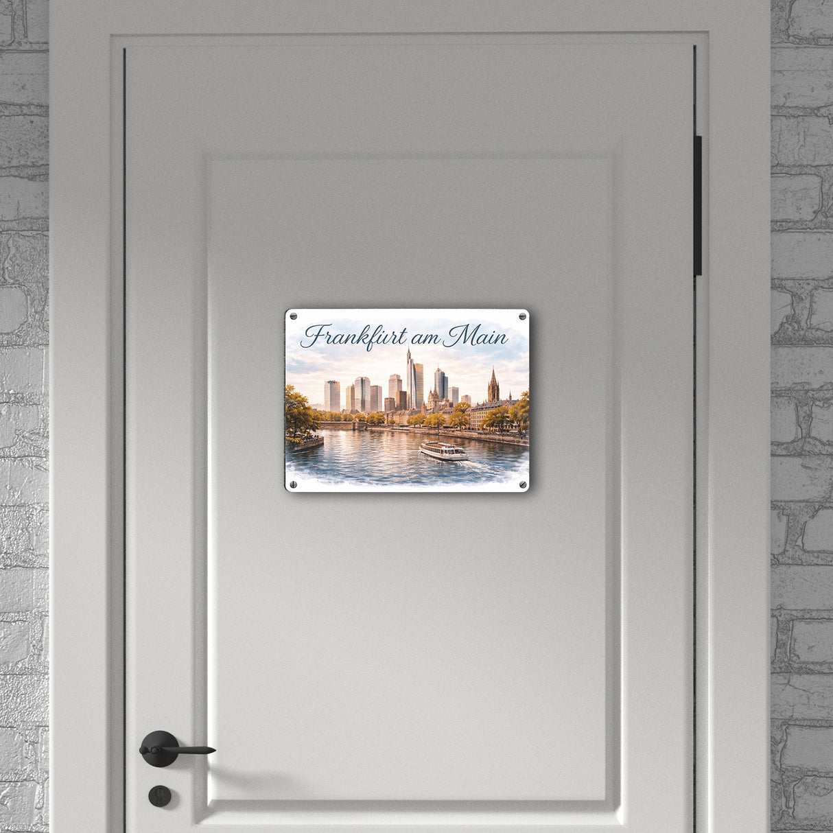 Frankfurt am Main Skyline Wolkenkratzern und historische Altstadt Metallschild in 15x20 cm
