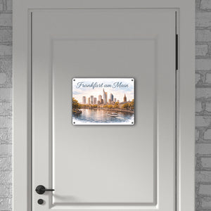 Frankfurt am Main Skyline Wolkenkratzern und historische Altstadt Metallschild in 15x20 cm