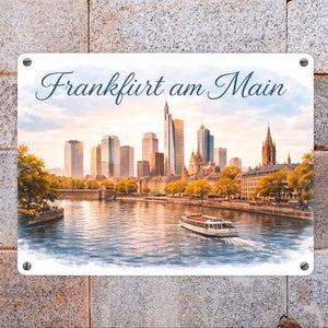 Frankfurt am Main Skyline Wolkenkratzern und historische Altstadt Metallschild in 15x20 cm