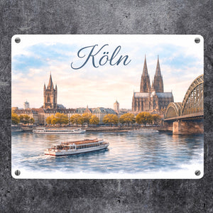 Köln Skyline Dom Rhein Metallschild in 15x20 cm Architektur