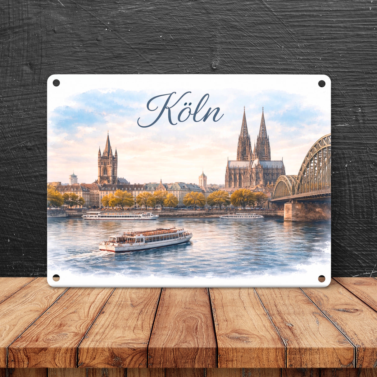Köln Skyline Dom Rhein Metallschild in 15x20 cm Architektur