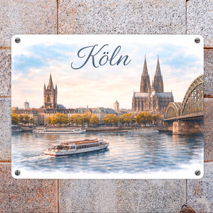 Köln Skyline Dom Rhein Metallschild in 15x20 cm Architektur