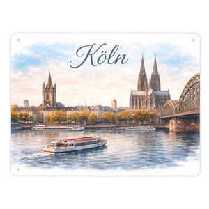 Köln Skyline Dom Rhein Metallschild in 15x20 cm Architektur