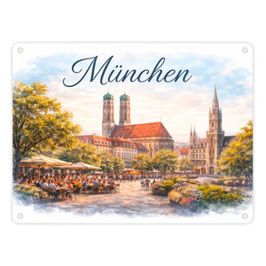 München Skyline Frauenkirche München Metallschild in 15x20 cm für Bayern-Fans