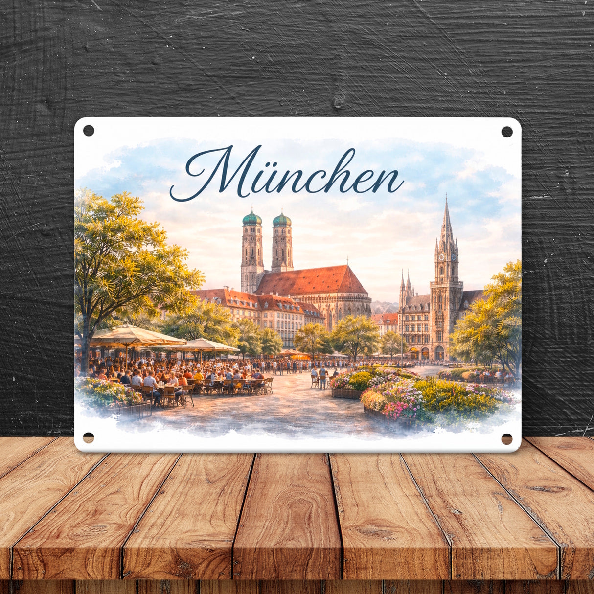 München Skyline Frauenkirche München Metallschild in 15x20 cm für Bayern-Fans