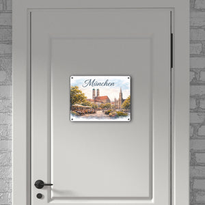 München Skyline Frauenkirche München Metallschild in 15x20 cm für Bayern-Fans
