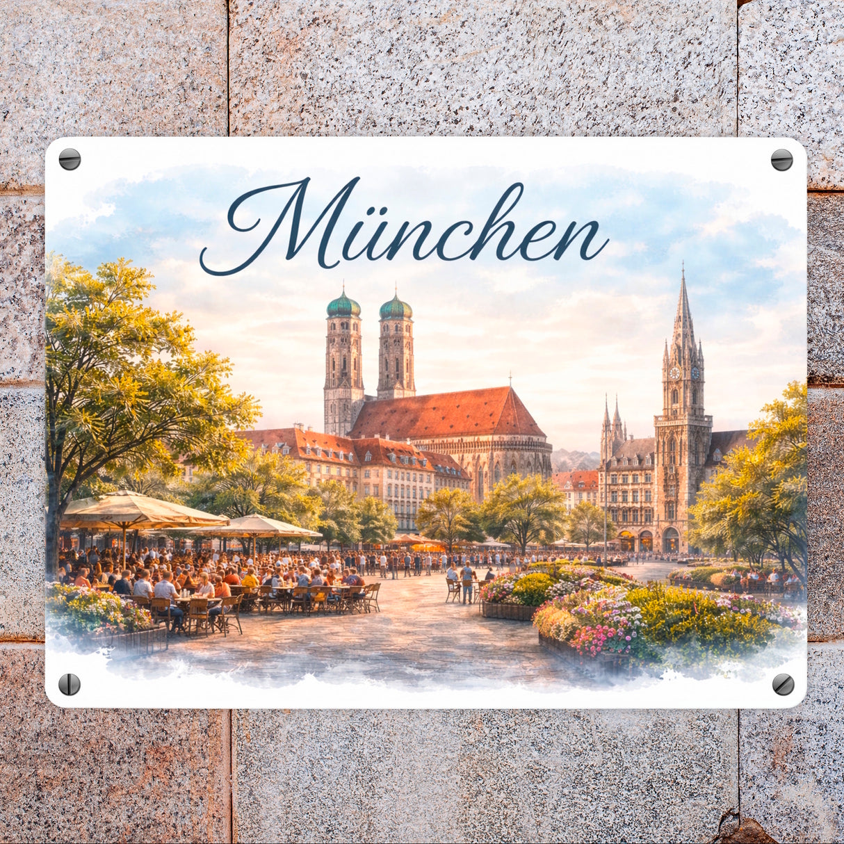 München Skyline Frauenkirche München Metallschild in 15x20 cm für Bayern-Fans