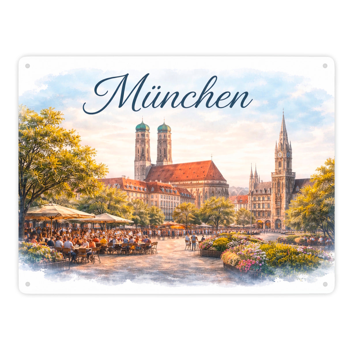 München Skyline Frauenkirche München Metallschild in 15x20 cm für Bayern-Fans