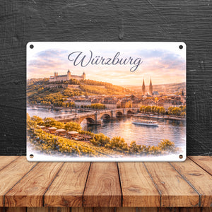 Würzburg Skyline Alte Mainbrücke und Festung Metallschild in 15x20 cm