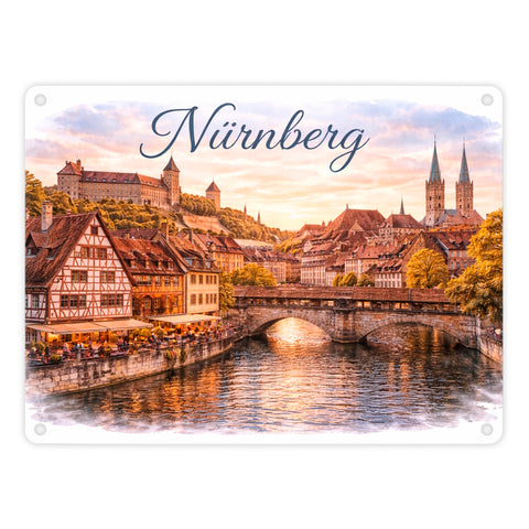 Nürnberg Stadtansicht bei Sonnenuntergang Metallschild in 15x20 cm