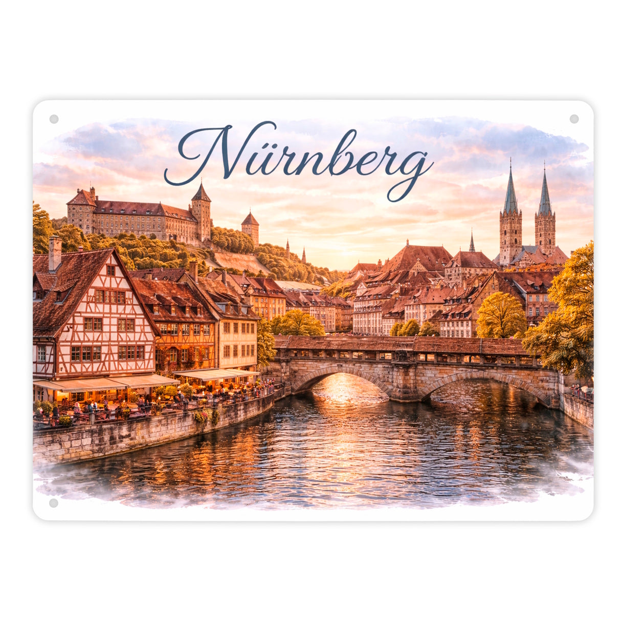 Nürnberg Stadtansicht bei Sonnenuntergang Metallschild in 15x20 cm