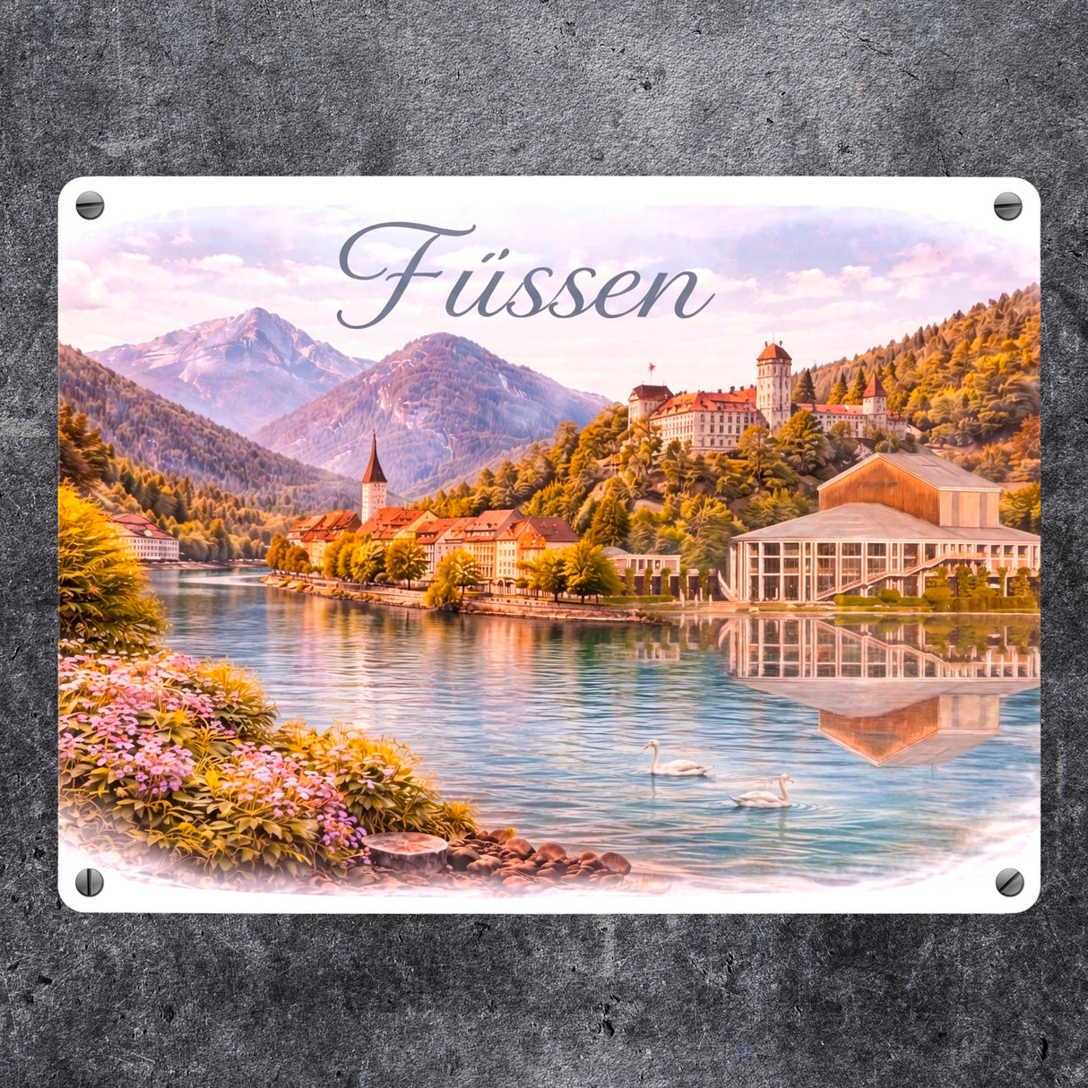 Füssen Allgäu Alpen See Metallschild in 15x20 cm Landschaft
