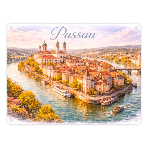 Passau Metallschild in 15x20 cm Altstadt Drei Flüsse Stadt