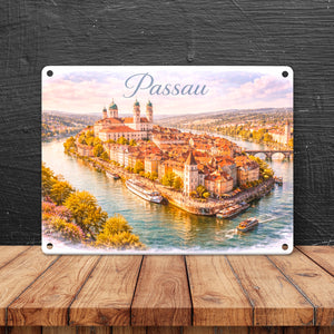 Passau Metallschild in 15x20 cm Altstadt Drei Flüsse Stadt