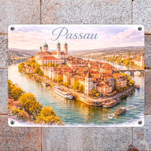 Passau Metallschild in 15x20 cm Altstadt Drei Flüsse Stadt