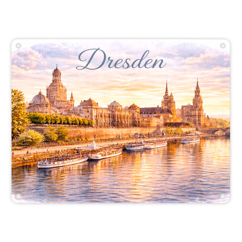 Dresden Metallschild in 15x20 cm Skyline Elbe Altstadt Sachsen