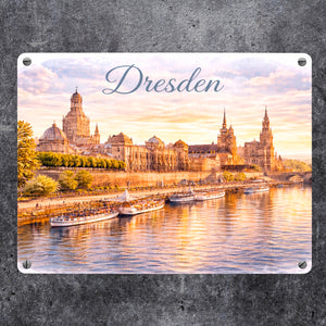 Dresden Metallschild in 15x20 cm Skyline Elbe Altstadt Sachsen