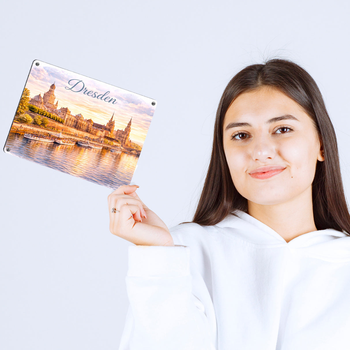 Dresden Metallschild in 15x20 cm Skyline Elbe Altstadt Sachsen
