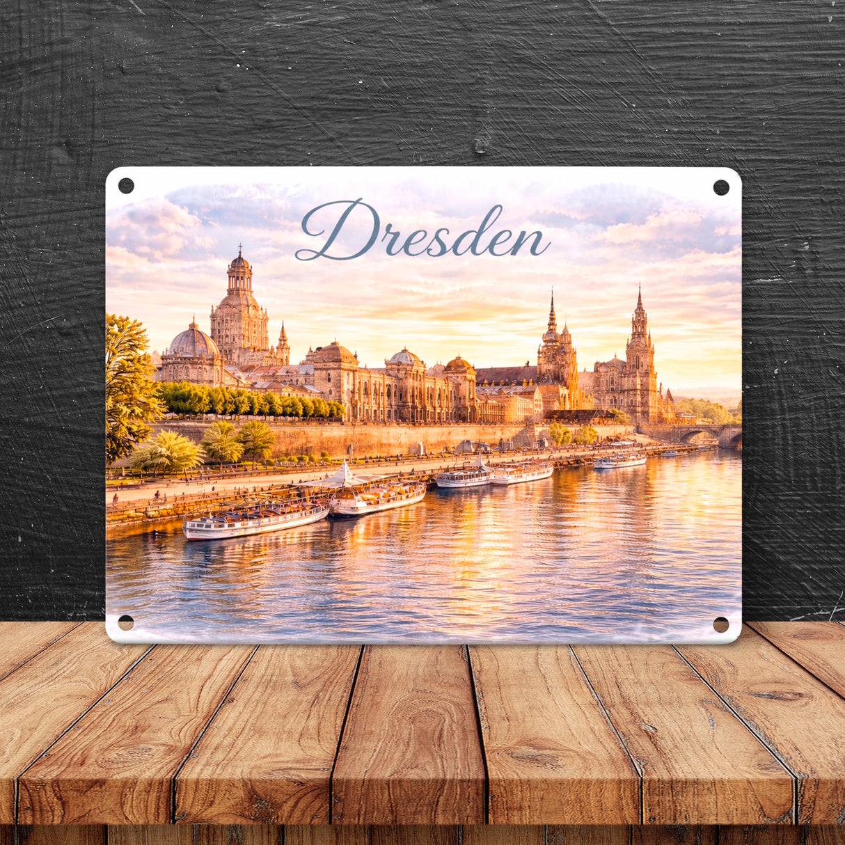 Dresden Metallschild in 15x20 cm Skyline Elbe Altstadt Sachsen