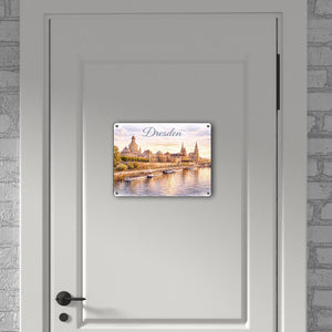 Dresden Metallschild in 15x20 cm Skyline Elbe Altstadt Sachsen