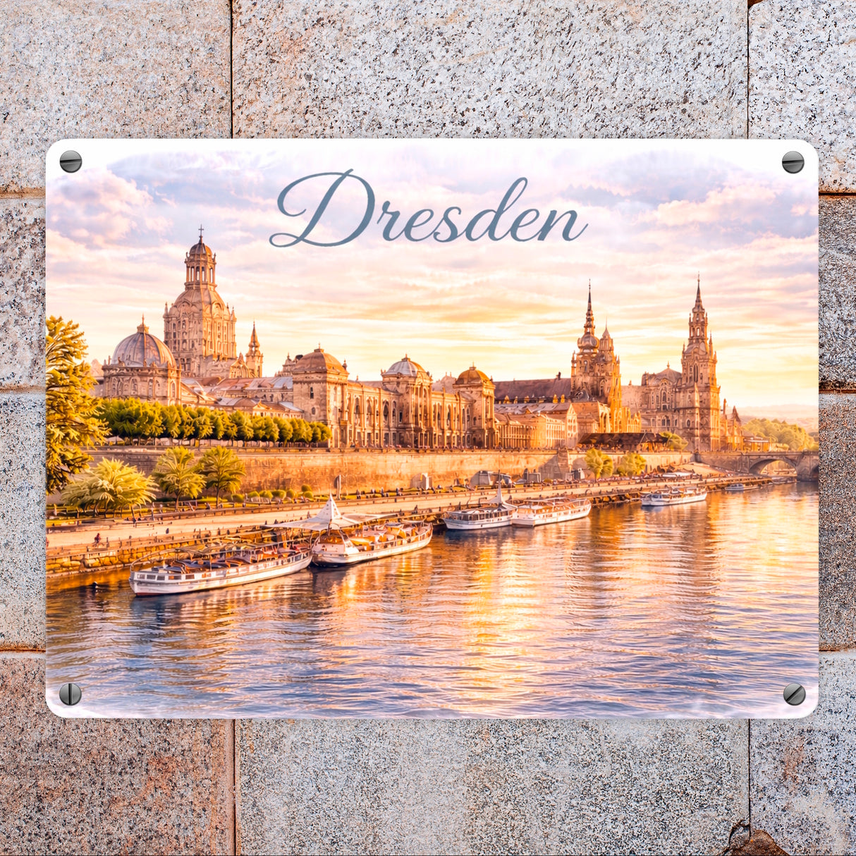 Dresden Metallschild in 15x20 cm Skyline Elbe Altstadt Sachsen