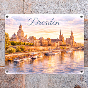 Dresden Metallschild in 15x20 cm Skyline Elbe Altstadt Sachsen