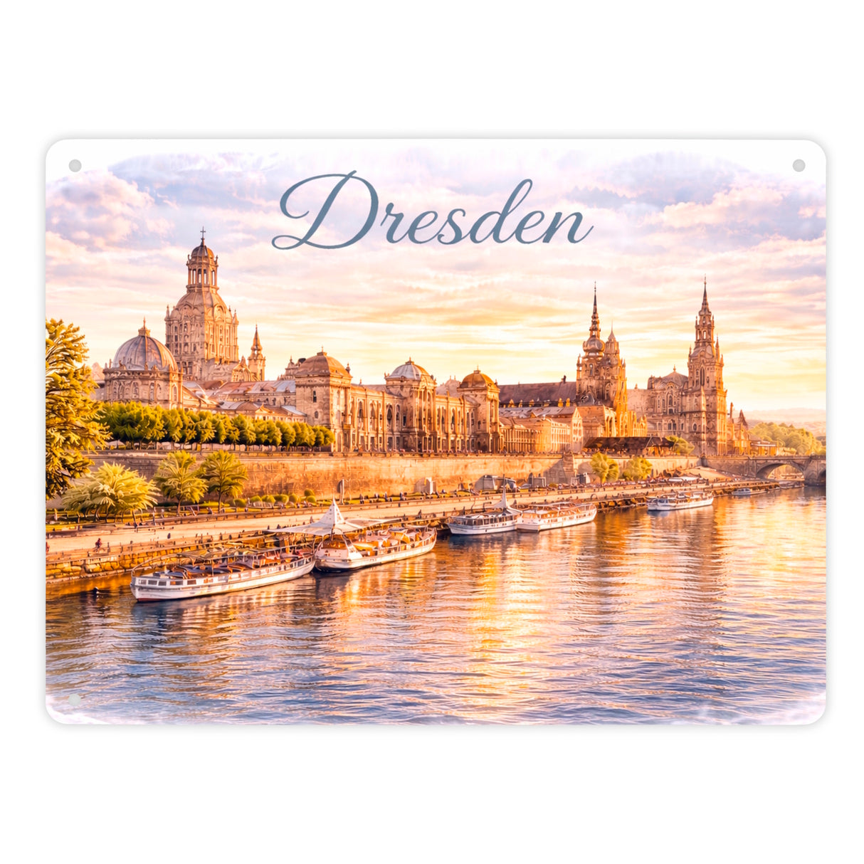 Dresden Metallschild in 15x20 cm Skyline Elbe Altstadt Sachsen
