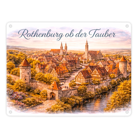 Rothenburg ob der Tauber Skyline Mittelalter Altstadt Metallschild in 15x20 cm