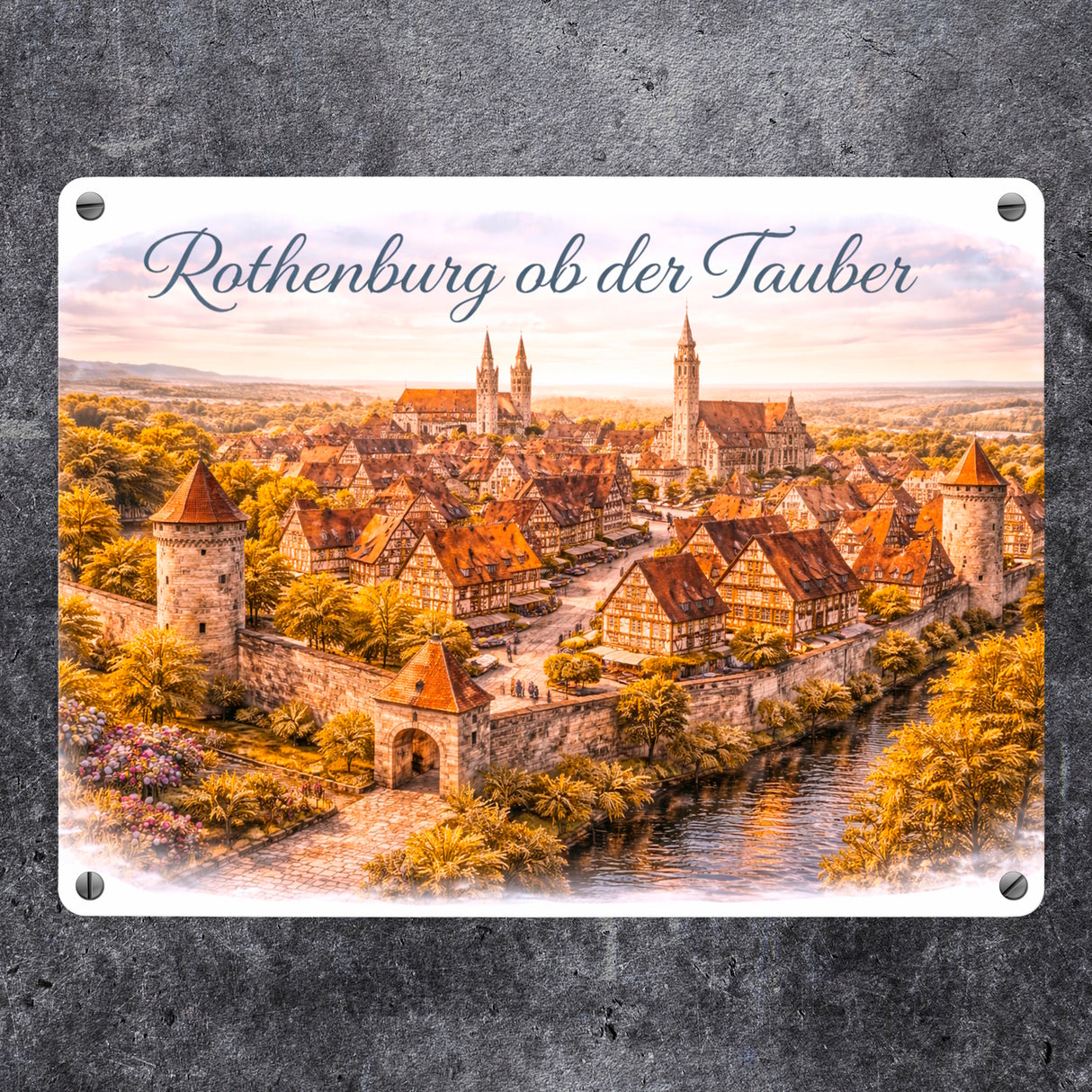 Rothenburg ob der Tauber Skyline Mittelalter Altstadt Metallschild in 15x20 cm