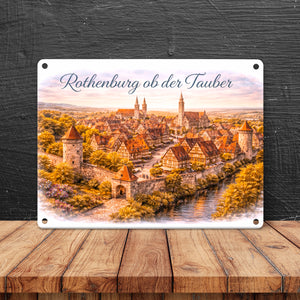 Rothenburg ob der Tauber Skyline Mittelalter Altstadt Metallschild in 15x20 cm